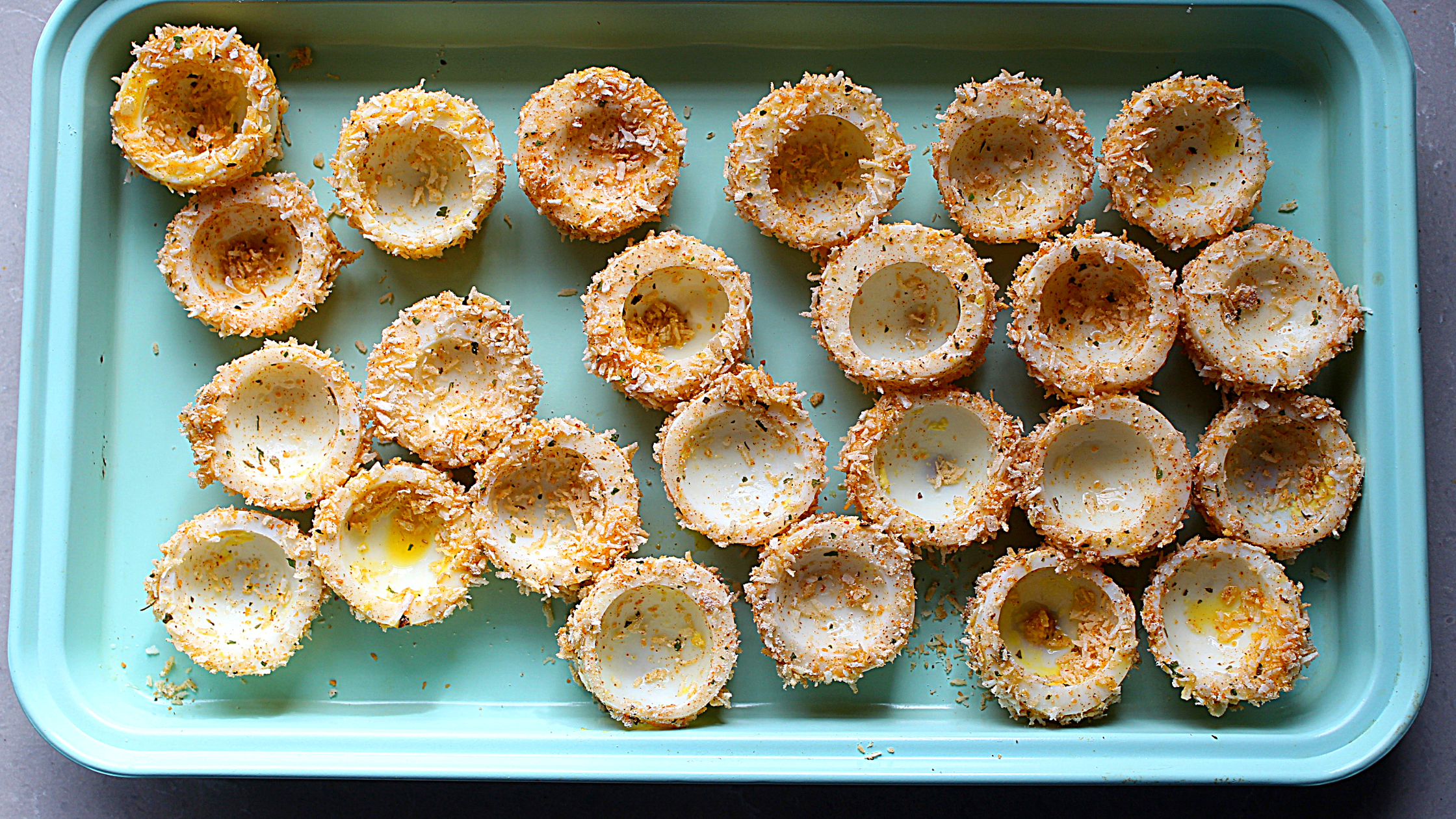 egg whites coated in breading