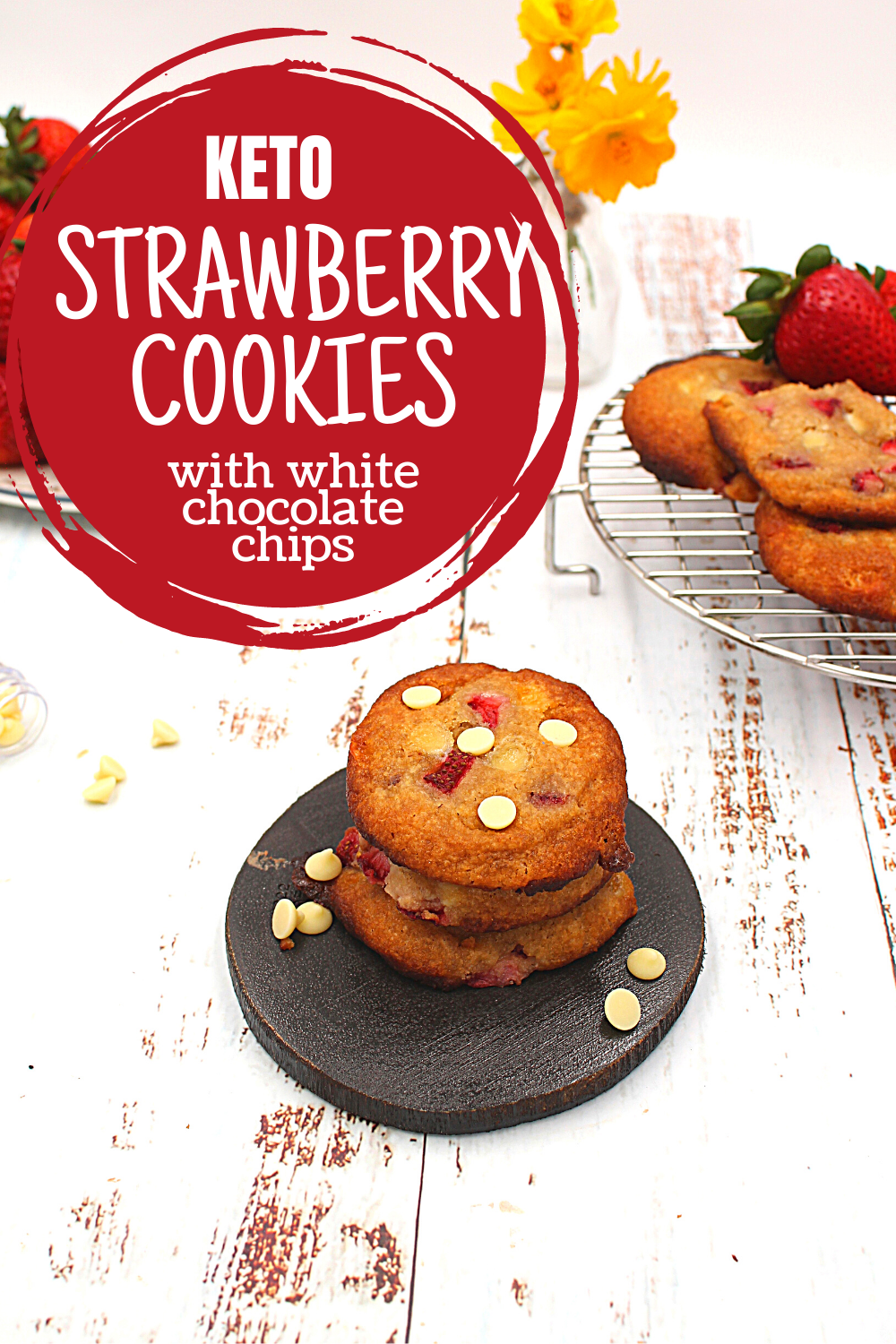 easy keto cookie recipe using strawberries and white chocolate chips