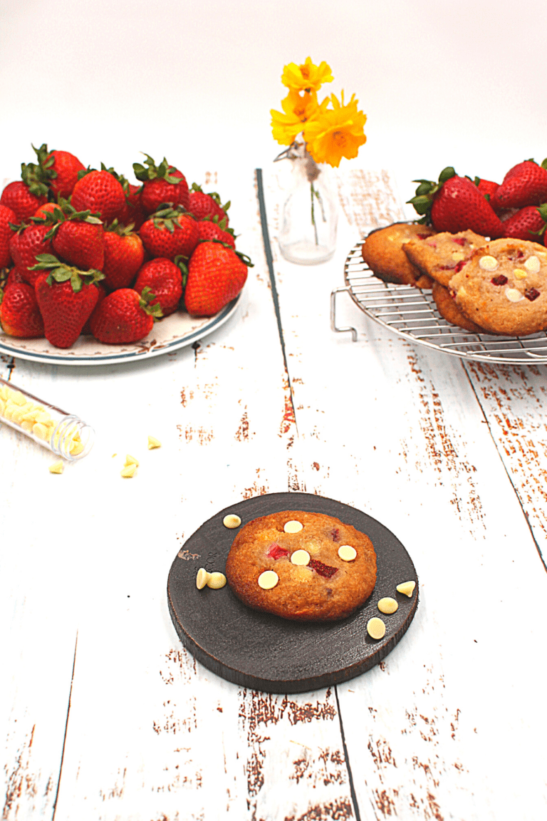 strawberries and white chocolate in a cookie