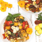 roasted zucchini and pepper salad with mozzarella balls