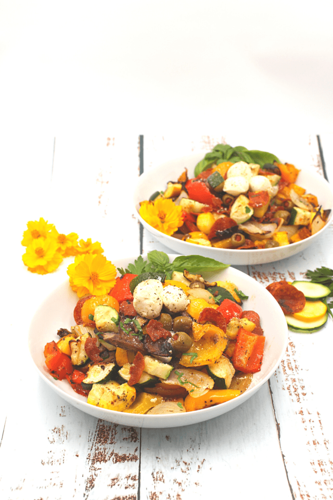 a bowl of roasted summer vegetable