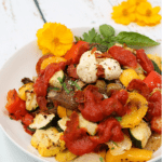 roasted summer vegetable salad with crispy pepperoni