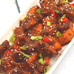 chunks of salmon in gluten-free teriyaki sauce