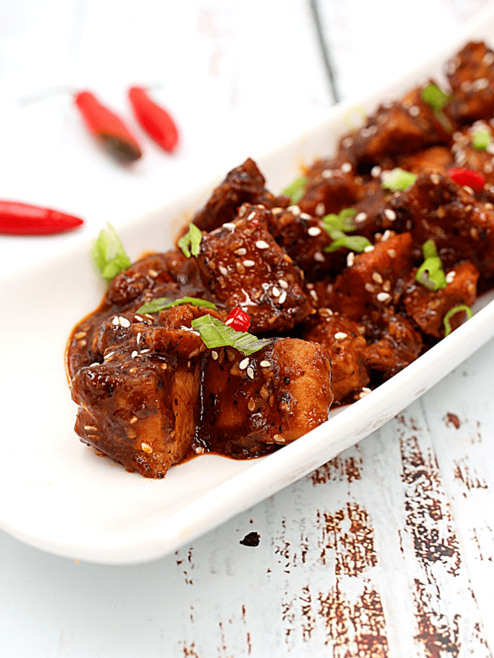 plate of asian salmon bites