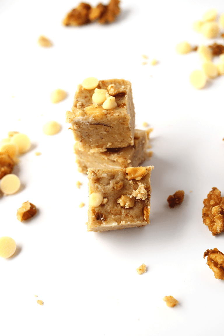 sugar-free white chocolate fudge with candied walnuts