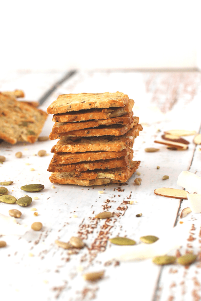 gluten-free crackers stacked in a pile