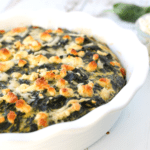 healthy spinach casserole baked in a pie dish