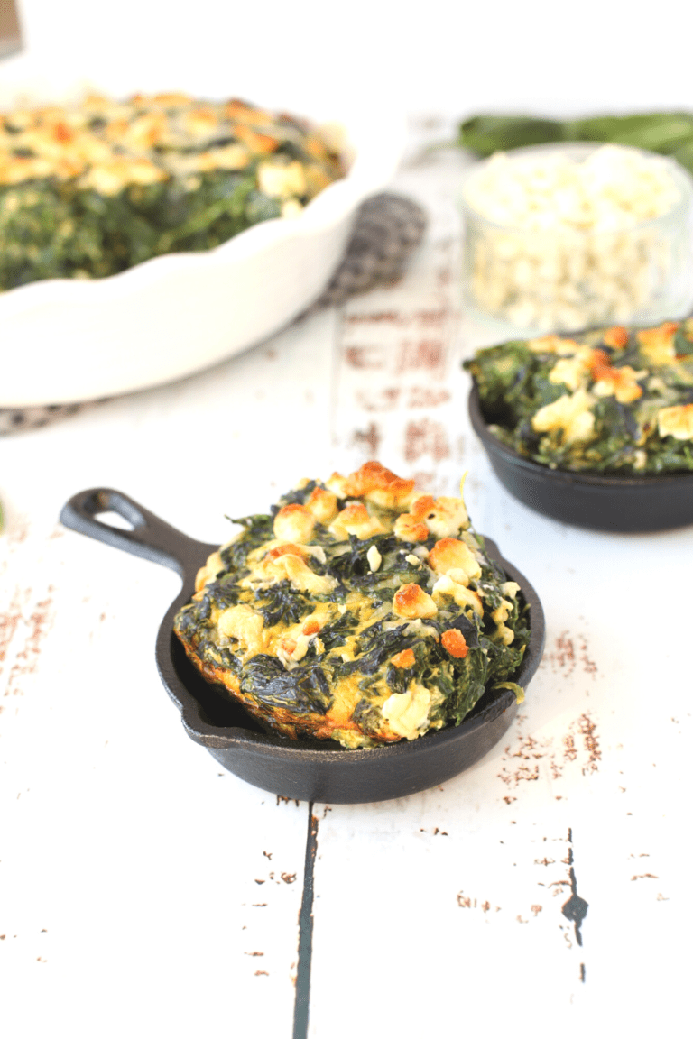 spinach souffle in a serving dish