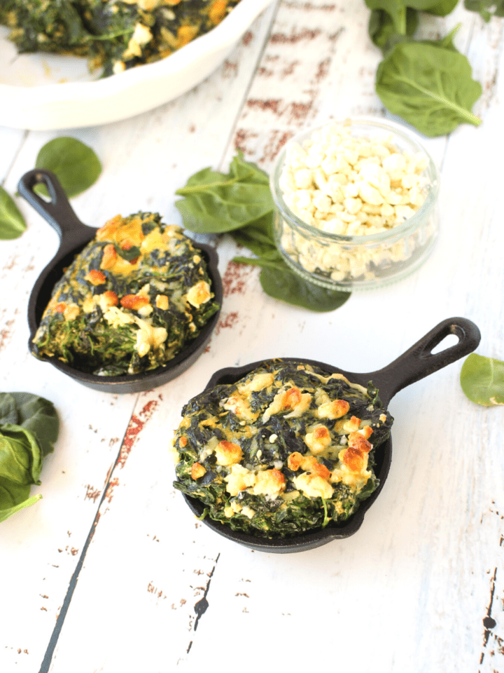 keto plant-based souffle in cast iron serving dishes