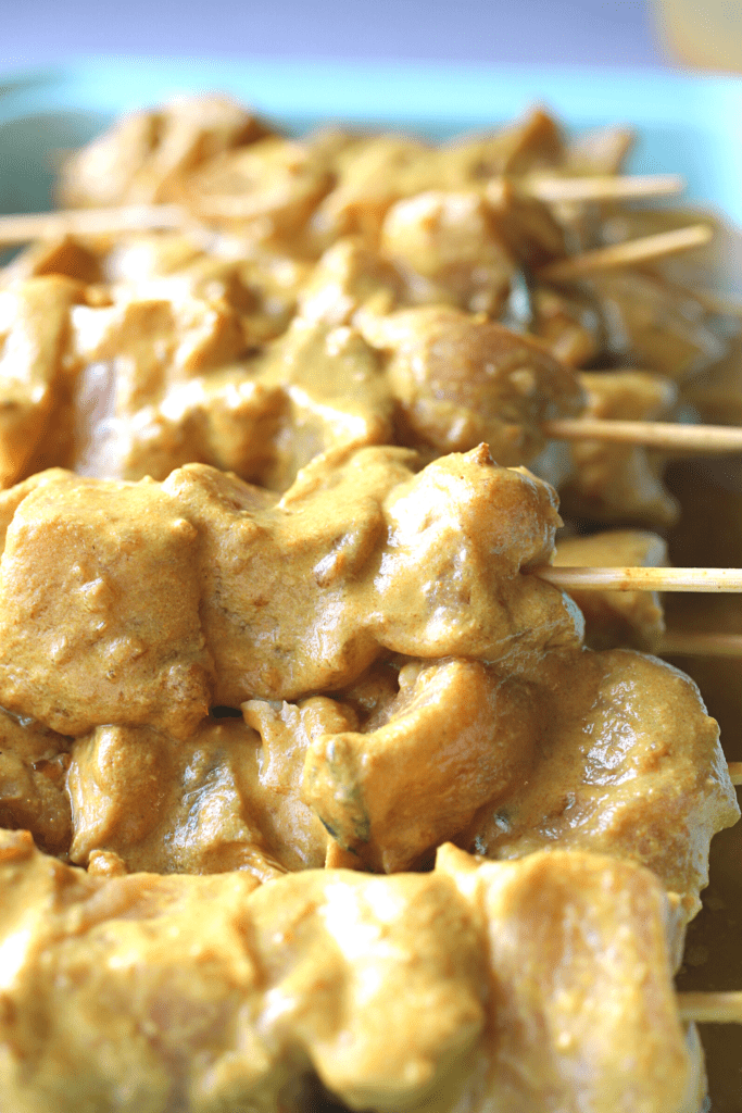 keto pork skewers in the marinade