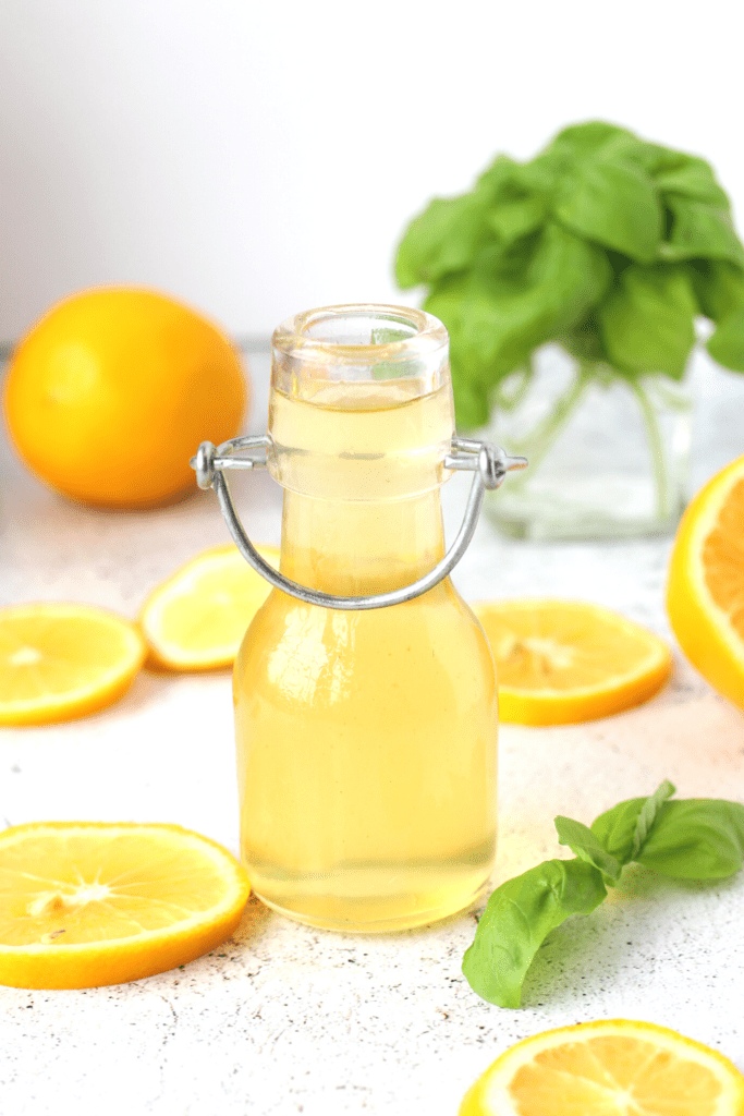 Sugar-free lemon simple syrup in a glass jar