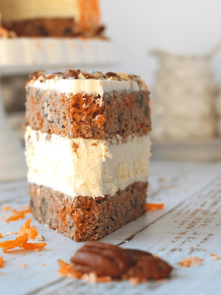 easy keto spring dessert of carrot cake with a layer of cheesecake