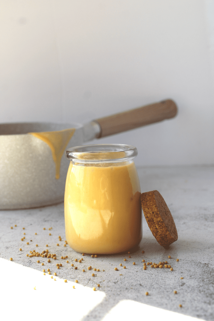 easy keto creamy mustard sauce in a serving dish