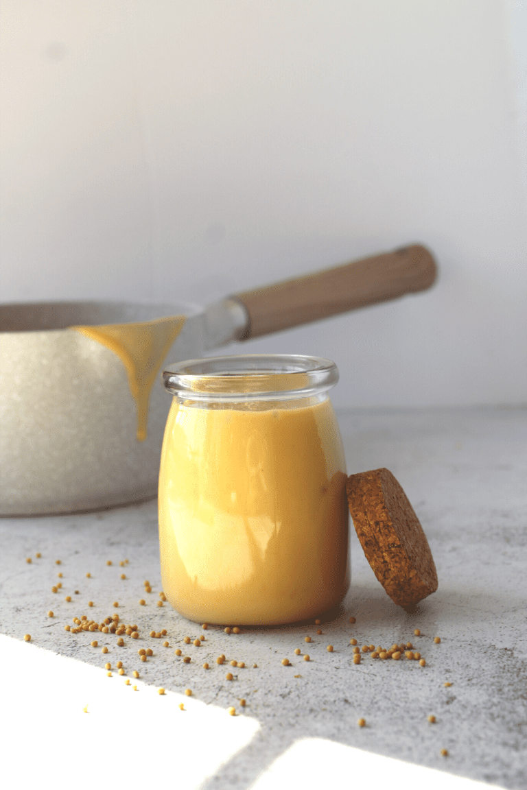 easy keto creamy mustard sauce in a serving dish