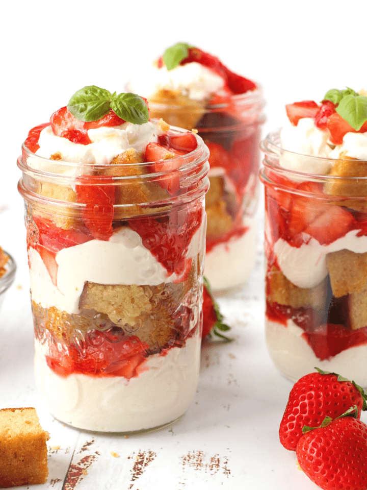 keto strawberry shortcake in mason jars