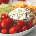 easy keto appetizer - dill pickle dip and pork rinds