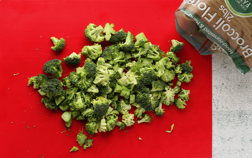 chop the broccoli and quickly heat it in the microwave for 1 minute to soften the broccoli