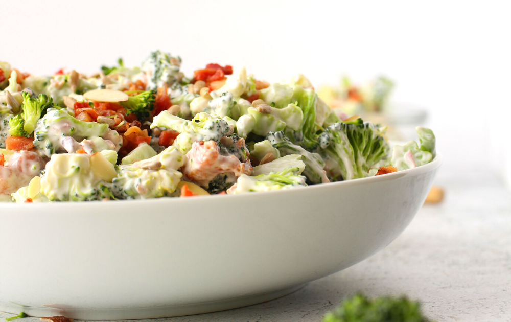 maple bacon salad dressing tossed with broccoli
