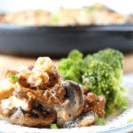 easy keto dinner made with bacon, mushrooms and swiss cheese