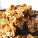keto burger casserole made with mushrooms, bacon and swiss cheese
