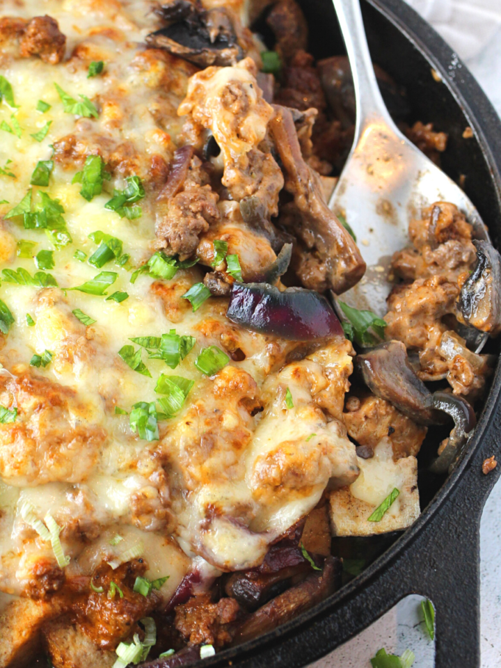 a burger that is made into a casserole for an easy keto weeknight dinner recipe idea