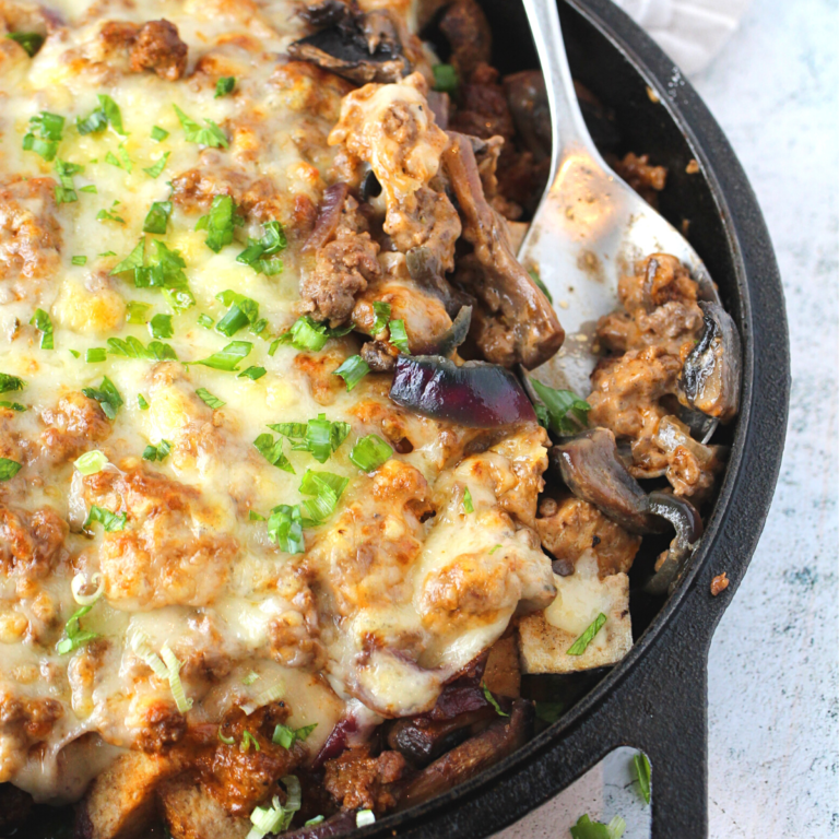 a burger that is made into a casserole for an easy keto weeknight dinner recipe idea
