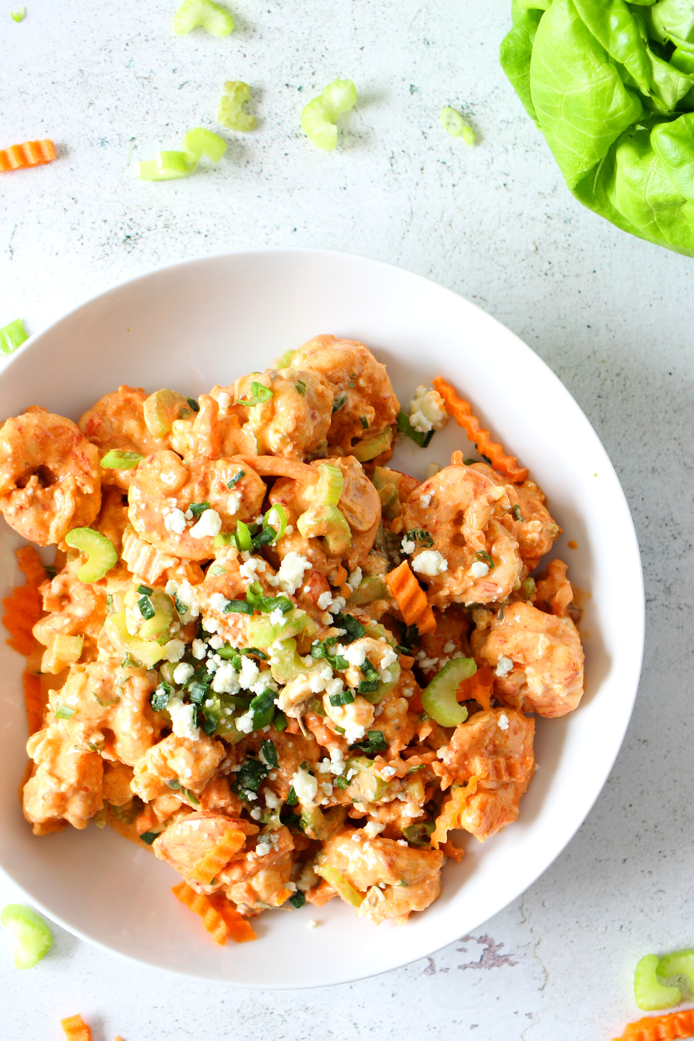 easy keto buffalo shrimp salad in a serving bowl is the perfect healthy keto recipe