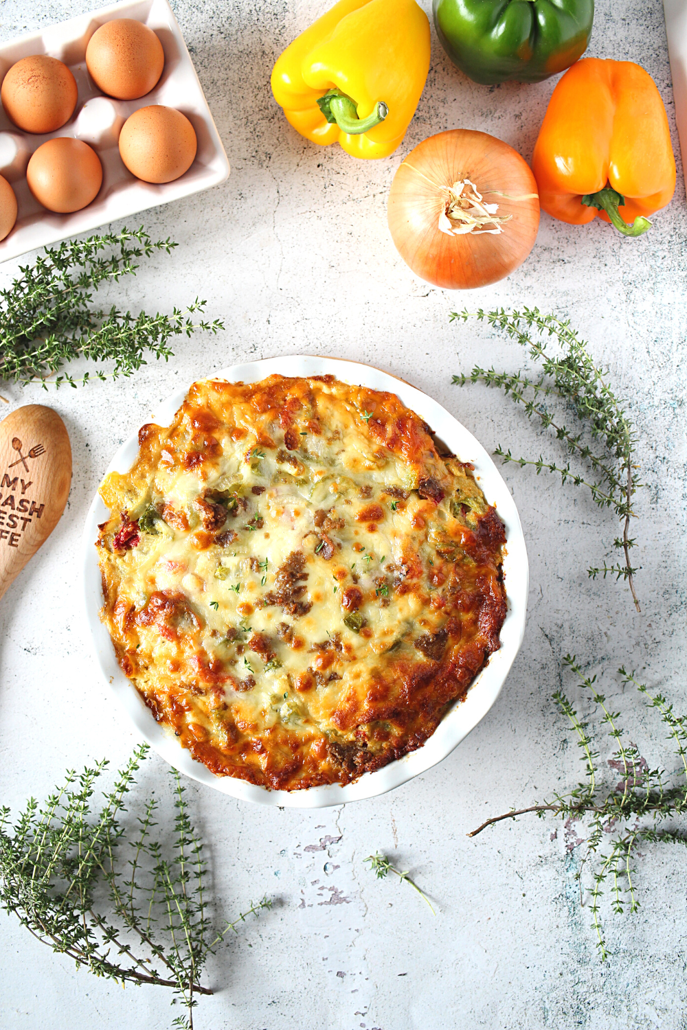a keto crustless quiche recipe with a Philly Cheesesteak flavour