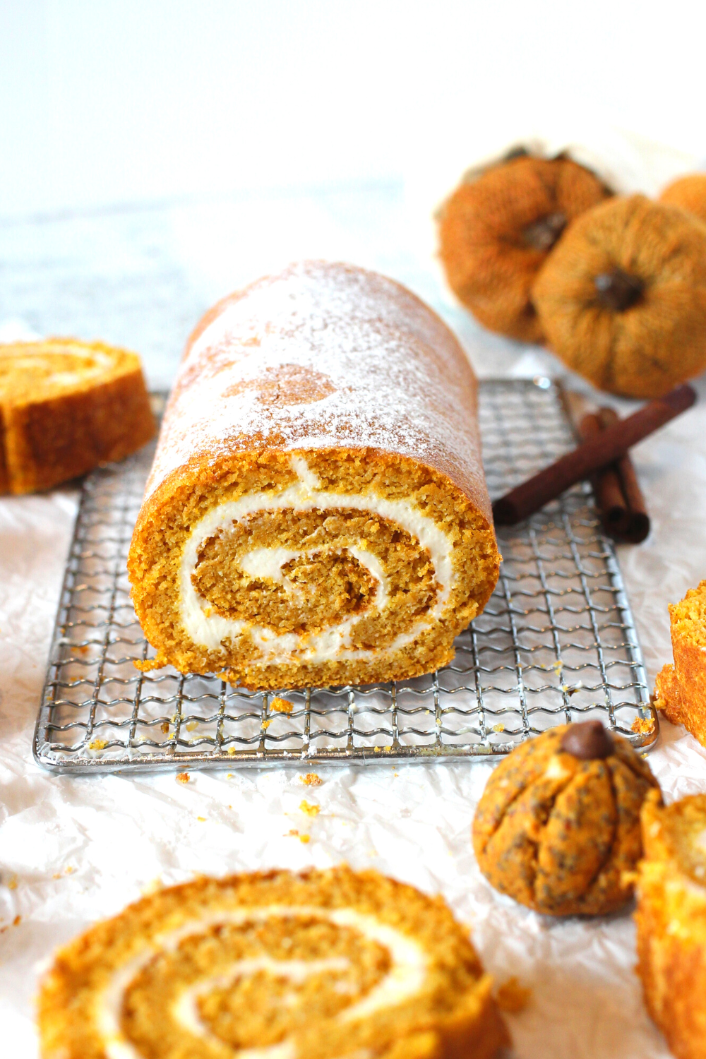 a keto pumpkin recipe using a gluten-free roll cake with pumpkin and cream cheese