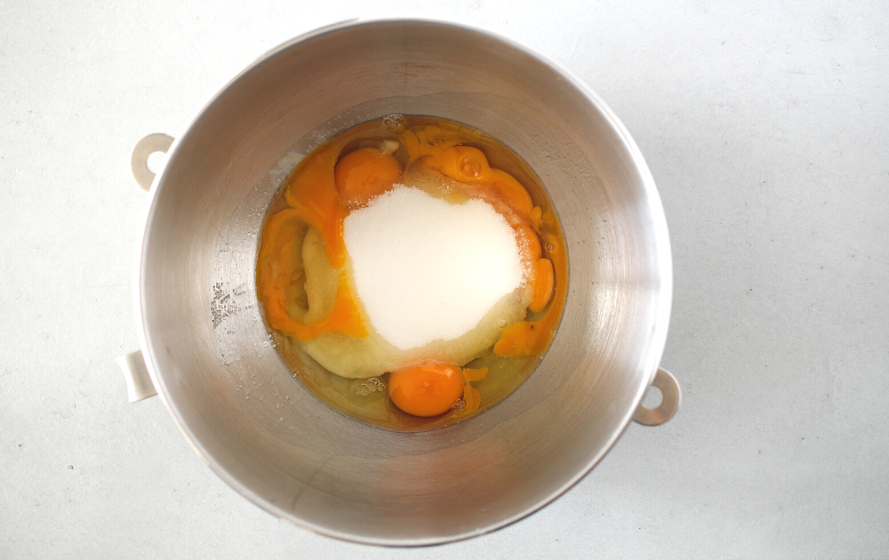 Instructions - Add eggs and sweetener to the bowl of a stand mixer and beat for 8 minutes