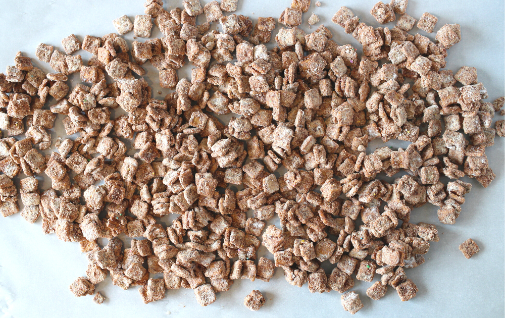 Place the cereal on a parchment-lined baking sheet. Taste the mixture and add an additional dusting of powdered sweetener until the desired sweetness has been reached.