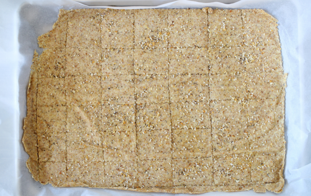 Instructions - Bake the crackers for 15 minutes, remove from the oven, score the crackers and return them to the oven for an additional 15 minutes