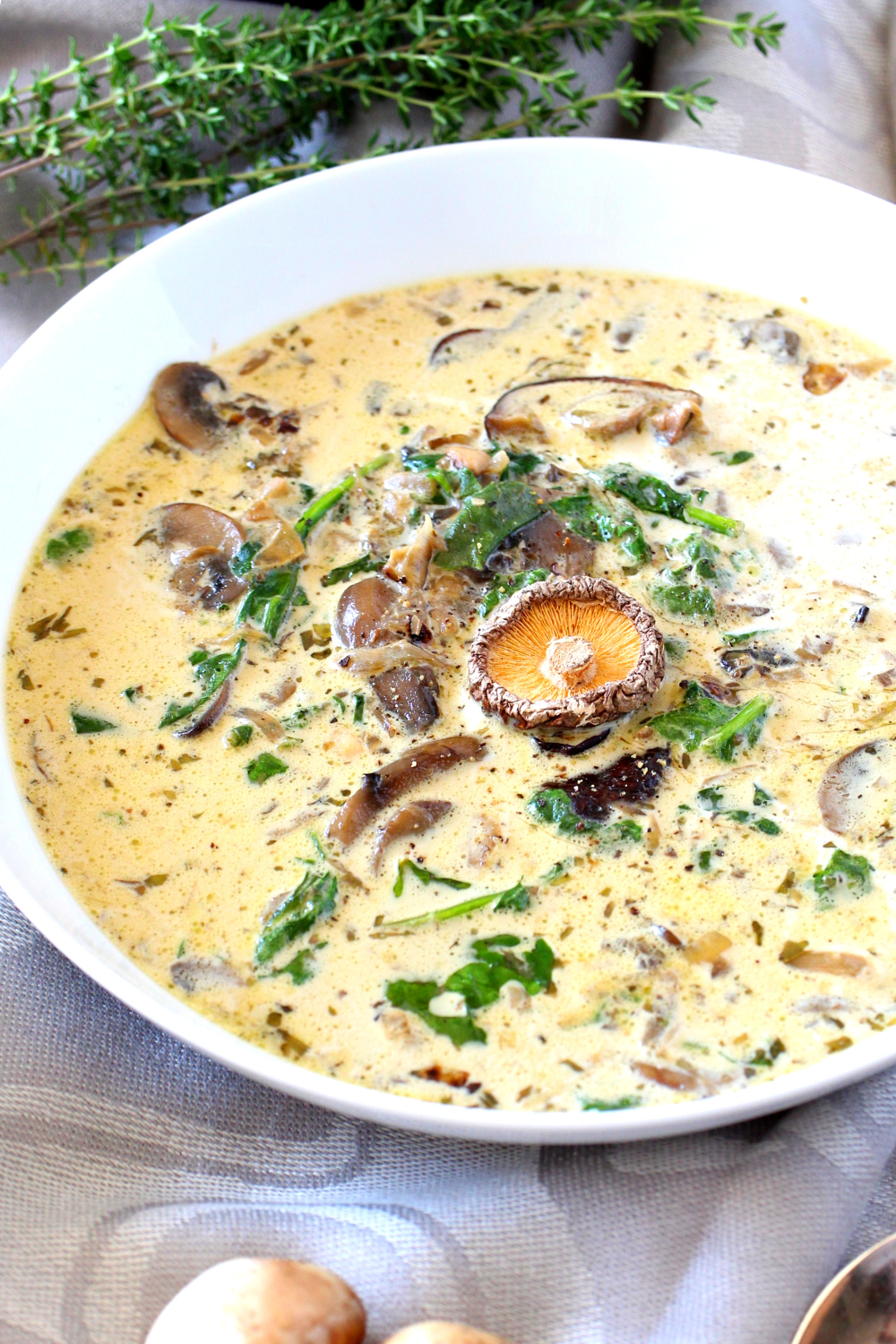 homemade keto cream of mushroom soup in a bowl