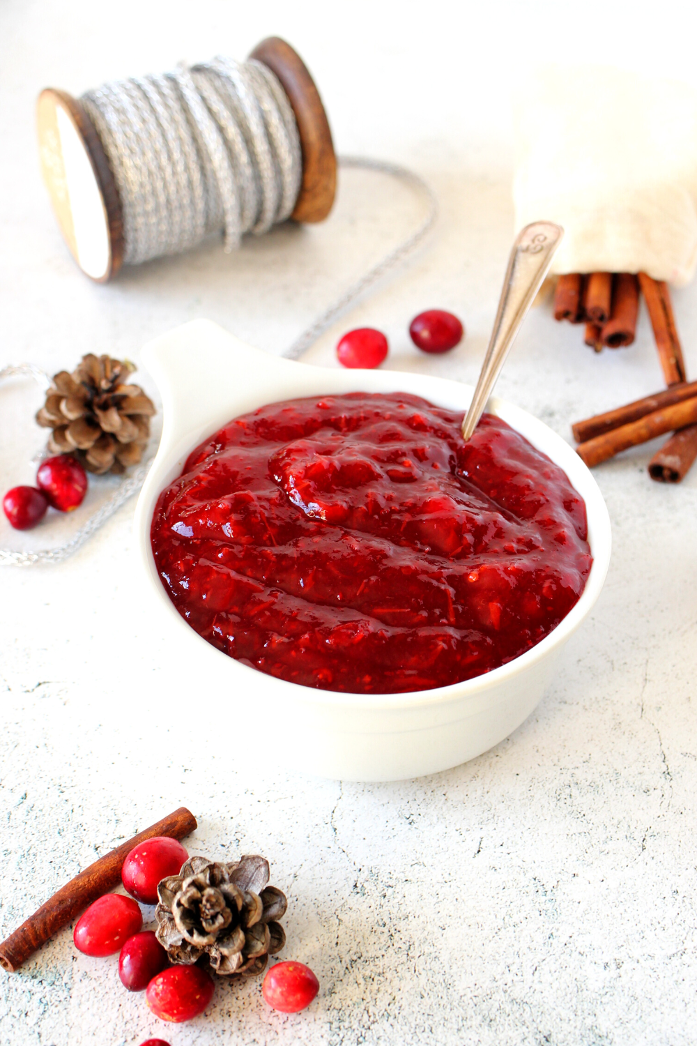 Easy Sugar-free homemade Cranberry orange sauce after firming in the fridge