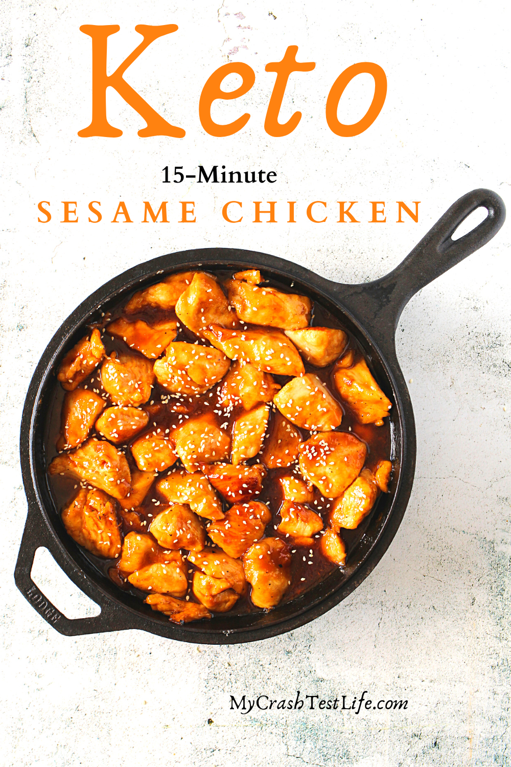 easy keto sesame chicken is made in a skillet in 15 minutes