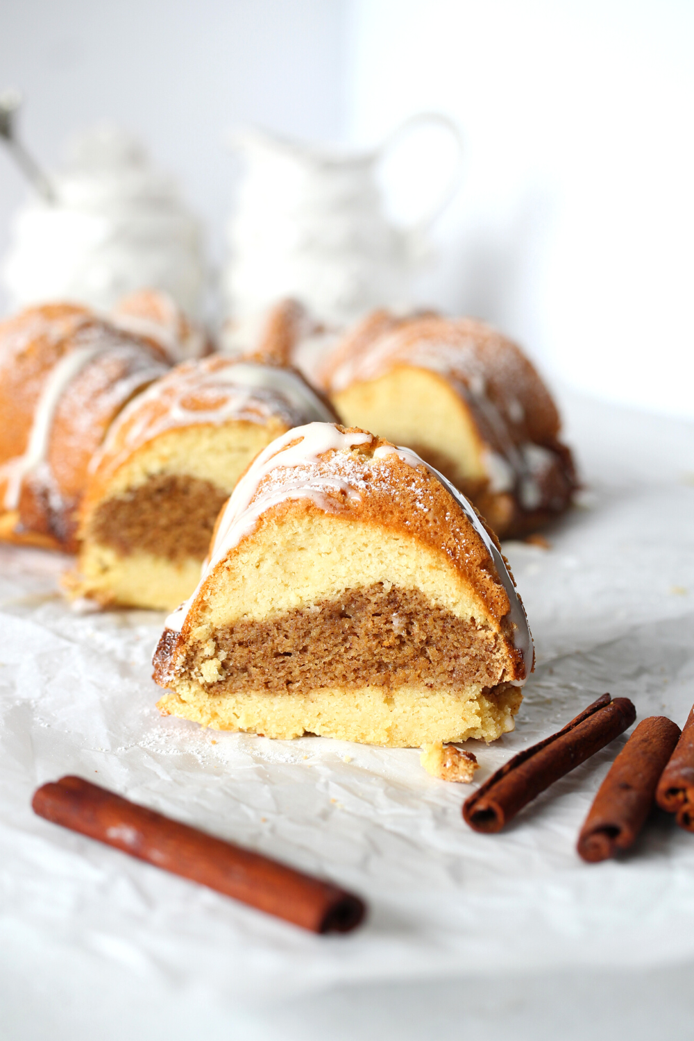 easy keto cinnamon bundt cake with a cinnamon center