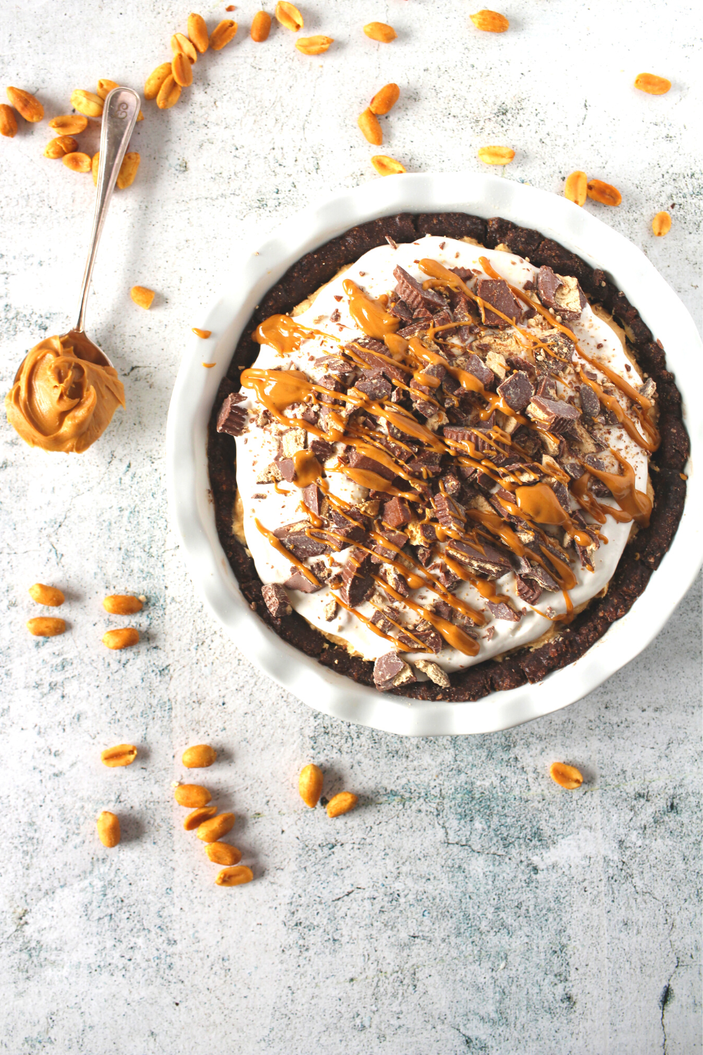 easy keto no bake pie filled with fluffy peanut butter