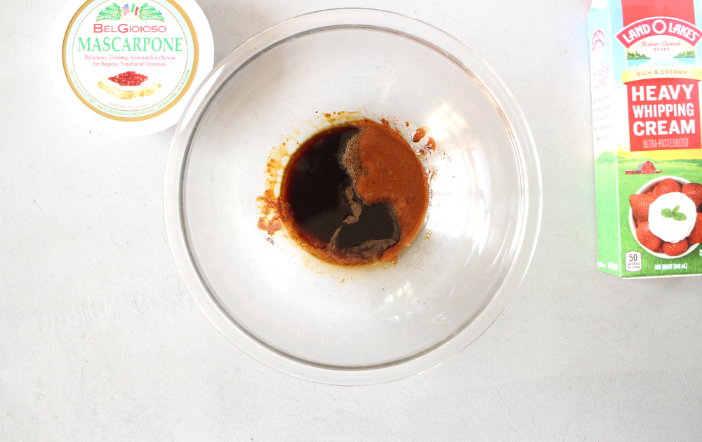 sugar-free mascarpone frosting made by In a small bowl, mix the espresso powder, heavy cream and cognac/brandy (if using) until smooth. 