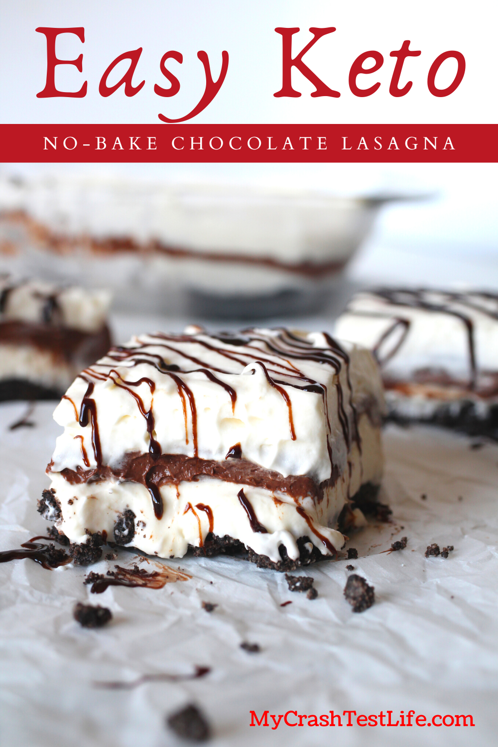 easy keto no bake dessert made with layers of whipped cream and chocolate pudding