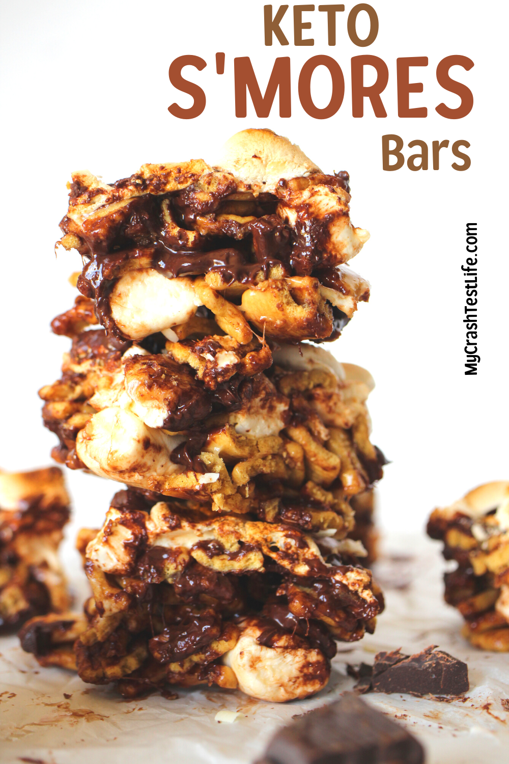 keto cereal s'mores bars stacked on top of each other