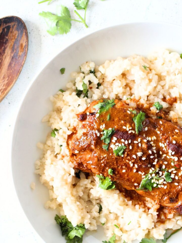 easy keto baked chicken mole with cauliflower rice