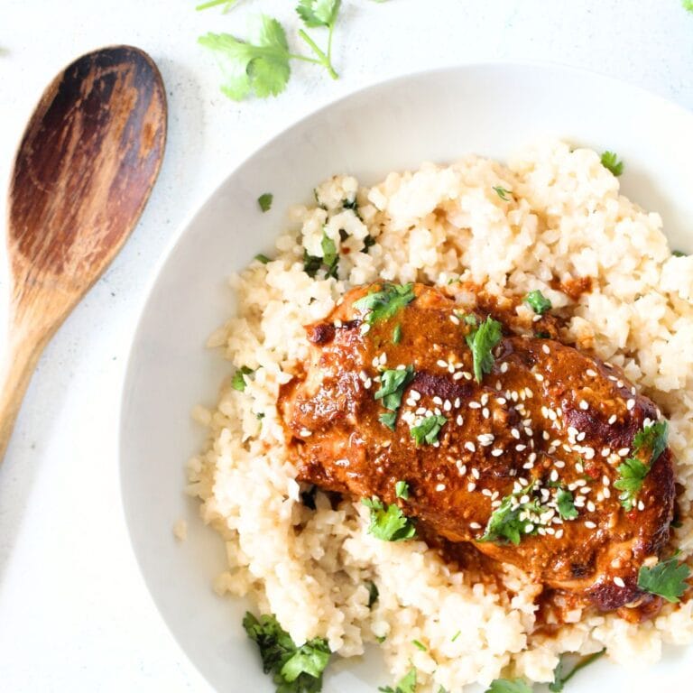 easy keto baked chicken mole with cauliflower rice