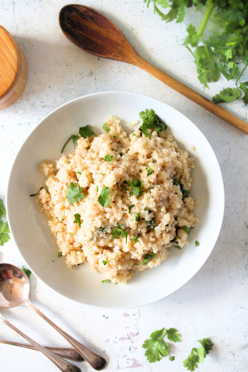 easy keto riced coconut cauliflower with cilantro and lime