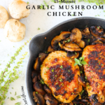 top view of keto garlic chicken with mushrooms and herbs