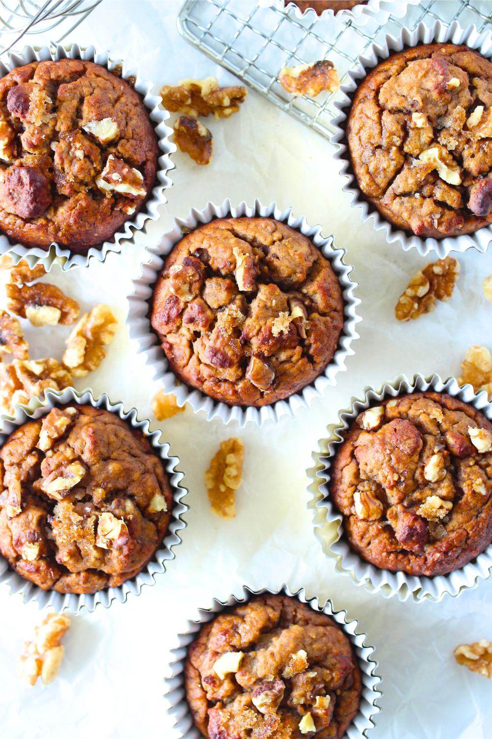 sugar-free banana muffins after being baked with walnuts scattered around the low calorie muffins