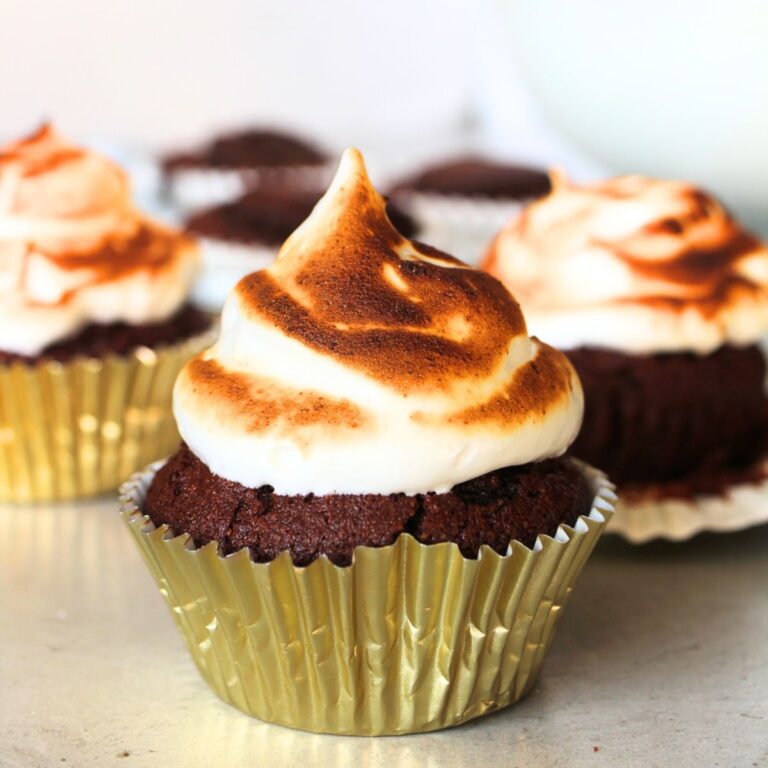 keto cupcake topped with homemade sugar-free marshmallow fluff frosting
