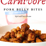 front view of a bowl filled with an easy keto snack made up of keto carnivore pork belly bites