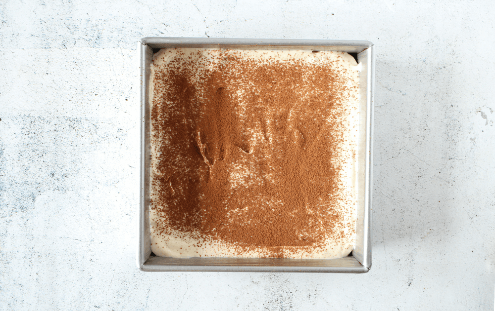 cocoa powder dusted over sugar-free mascarpone 