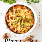 top view of a low carb Easter pie made with eggs, ricotta, and Italian meats