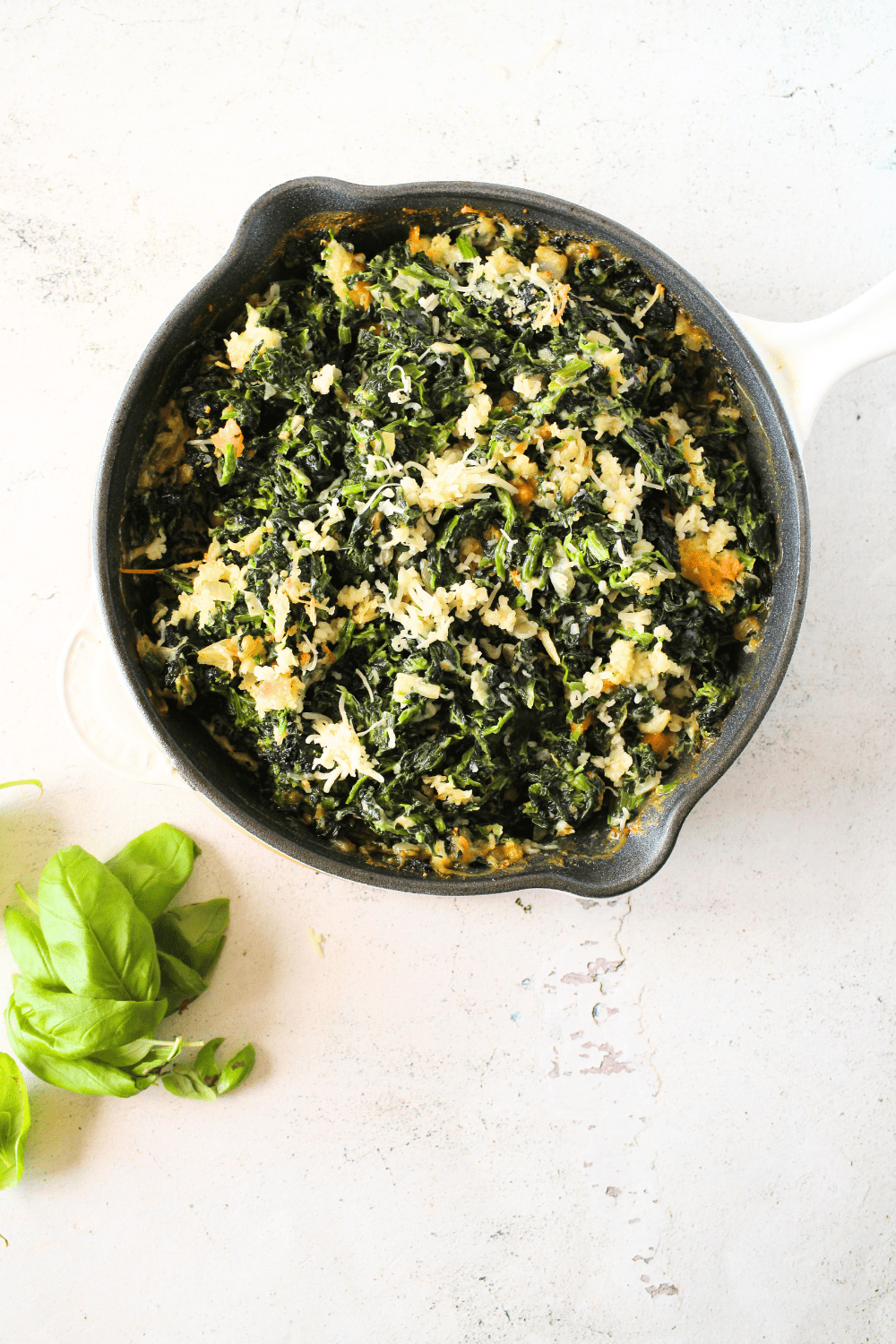 top view of a keto casserole made with spinach, cheese and heavy cream